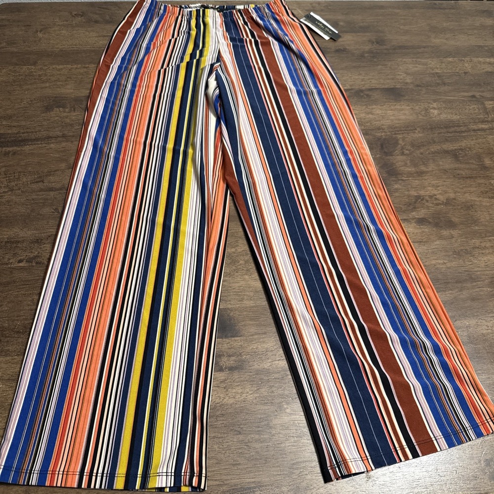 Melissa Paige Petite Wide Leg Palazzo Striped Pants PS Boho Festival Retro NWT